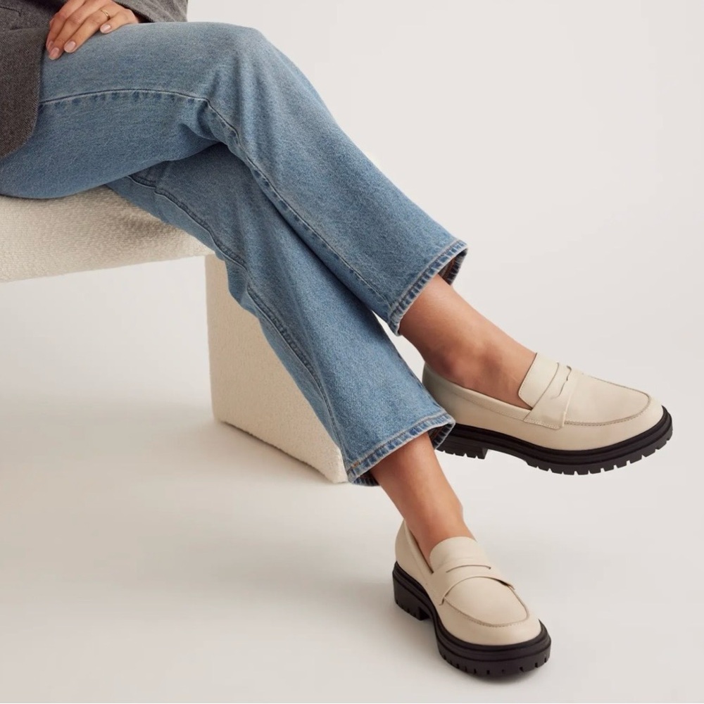 QUINCE Italian Leather Lug Sole Loafers in Bone